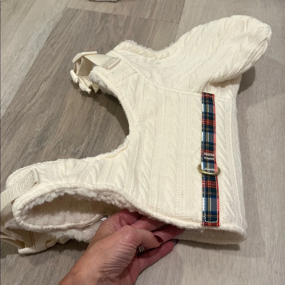 Cable knit Plaid PREPPY Dog Hoodie sweater harness vest adjustable Coat dog L